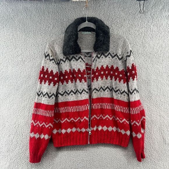 Vintage Marsh Landing Sweater Ramie Wool Knit Blend Holiday Faux Fur Collar - Picture 3 of 13